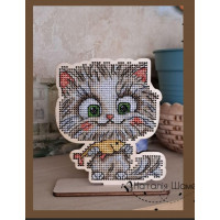 Набір для вишивання хрестиком на дерев'яній основі Кошеня і рибка (НШ-00098)