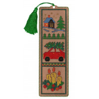Набір для вишивки нитками на крафтовому картоні Закладка – Новорічна машинка WLZ-010