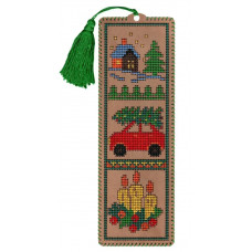 Набір для вишивки нитками на крафтовому картоні Закладка – Новорічна машинка WLZ-010 Набір для вишивки нитками на крафтовому картоні Закладка – Новорічна машинка WLZ-010