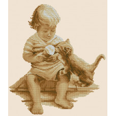 Набір для вишивання хрестиком ТМ Леді Хлопчик та кошеня (01063)