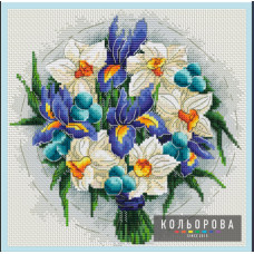 Набір для вишивання хрестиком Кольорова Букет весняних квітів (N 079)