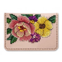 Набір для вишивки нитками на штучній шкірі «Обкладинка на ID паспорт» FLHL-098 Рожевий