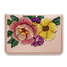 Набір для вишивки нитками на штучній шкірі «Обкладинка на ID паспорт» FLHL-098 Рожевий