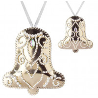 Набір для вишивки бісером на штучній шкірі «Ялинкова прикраса – Дзвіночок» (двосторонній) FLBB-134 Рожеве золото