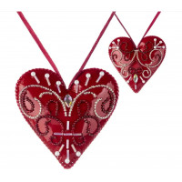 Набір для вишивки бісером на штучній шкірі «Ялинкова прикраса – Серце» (двосторонній) FLBB-136 Червоний