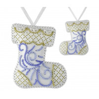 Набір для вишивки бісером на штучній шкірі «Ялинкова прикраса – Чобіток» (двосторонній) FLBB-137 Білий