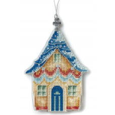 Набір для вишивки нитками на пластиковій основі «Ялинкова прикраса – Будиночок біля моря» (двосторонній) FLX-144