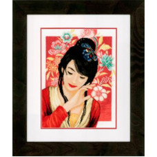 Набір для вишивання хрестиком LanArte Азіатська дівчина в квітах (PN-0149999)