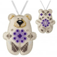 Набір для вишивки бісером на штучній шкірі «Ялинкова прикраса – Ведмедик» (двосторонній) FLBB-168 Св.Бежевий
