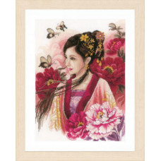 Набір для вишивання хрестиком LanArte Азіатська дівчина в рожевому (PN-0170199)