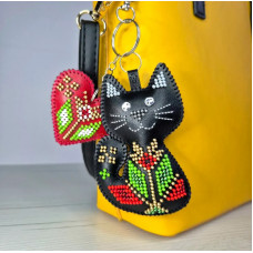 Набір для вишивки бісером на штучній шкірі «Шарм для сумки – Котяча ніжність» FLBB-182