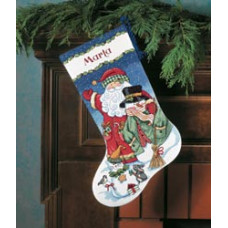 Набір для вишивання хрестиком Dimensions Різдвяний чобіток Санта і Сніговик (8714)