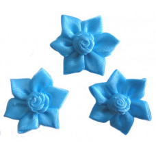 Бантик-квіточка з трояндочкою зі стрічки Only, блакитний (TM-00008)