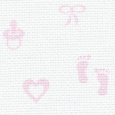 Канва для вышивкиPetit Point Aida 14 Zweigart, белый с розовым детским принтом (3706/4249)