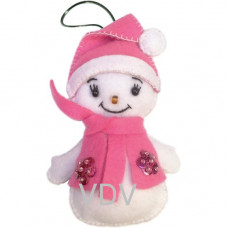 Декоративная игрушка из фетра ВДВ Снеговичок розовая шапочка (ФН-52)