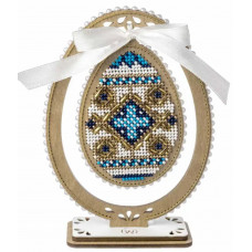 Набір для вишивки бісером на дерев’яній основі «Писанка “Блакитна геометрія”» FLK-612