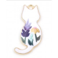 Підвіска (шармик) Only Білий котик з акварельними квітами, 3х2,5 см (633015)