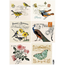Декупажная карта Лавка художника Поштові картки. Птахи, метелики, квіти. (ЄВ-Д089)