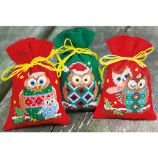 Набір для вишивання хрестиком Vervaco Набір мішечків Різдвяні сови, 3 шт.(PN155943)