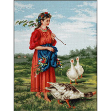 Набір для вишивання хрестиком Luca-S Дівчинка з гусями (B486)