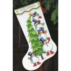 Набір для вишивання хрестиком Dimensions Різдвяна шкарпетка Сніговик та ялинка (08820)