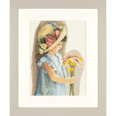 Набір для вишивання хрестиком LanArte Дівчинка з квітковим капелюхом (PN-0008175)