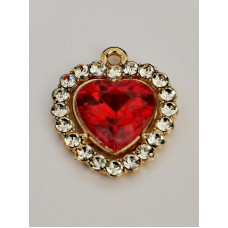 Підвіска (шармик) Only Червоне сердечко з камінцями, 1,8*1,8 см. (К-93)