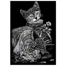 Набор для выцарапывания Royal Brush Mini Silver Foil Engraving Art Kit, Кошка с котенком (SILMIN-102)